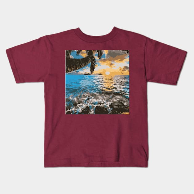 Sunset Beach and Trees I Landscape Calm Love Kids T-Shirt by Art by Ergate